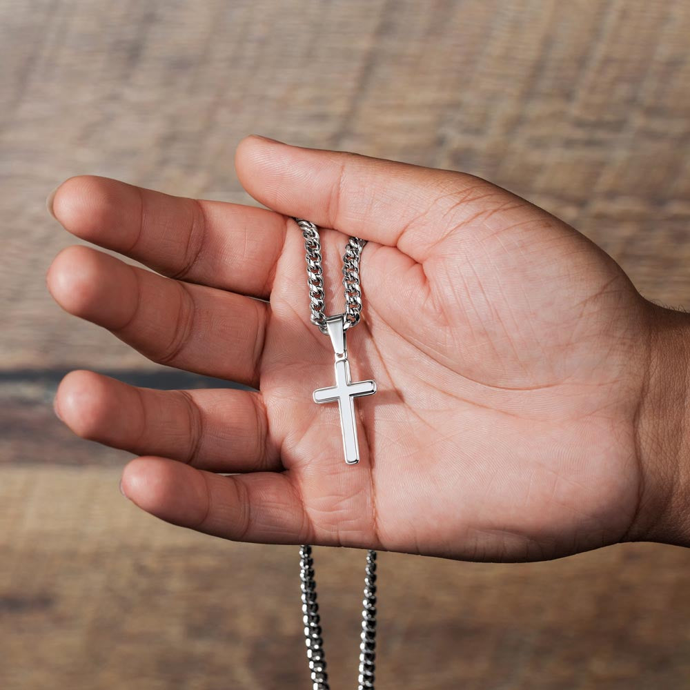 To My Dad You Know How to Be a Friend Personalized Steel Cross Cuban Link Chain-Express Your Love Gifts