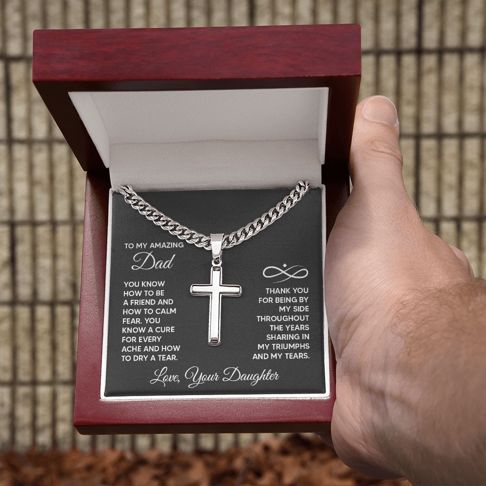 To My Dad You Know How to Be a Friend Personalized Steel Cross Cuban Link Chain-Express Your Love Gifts