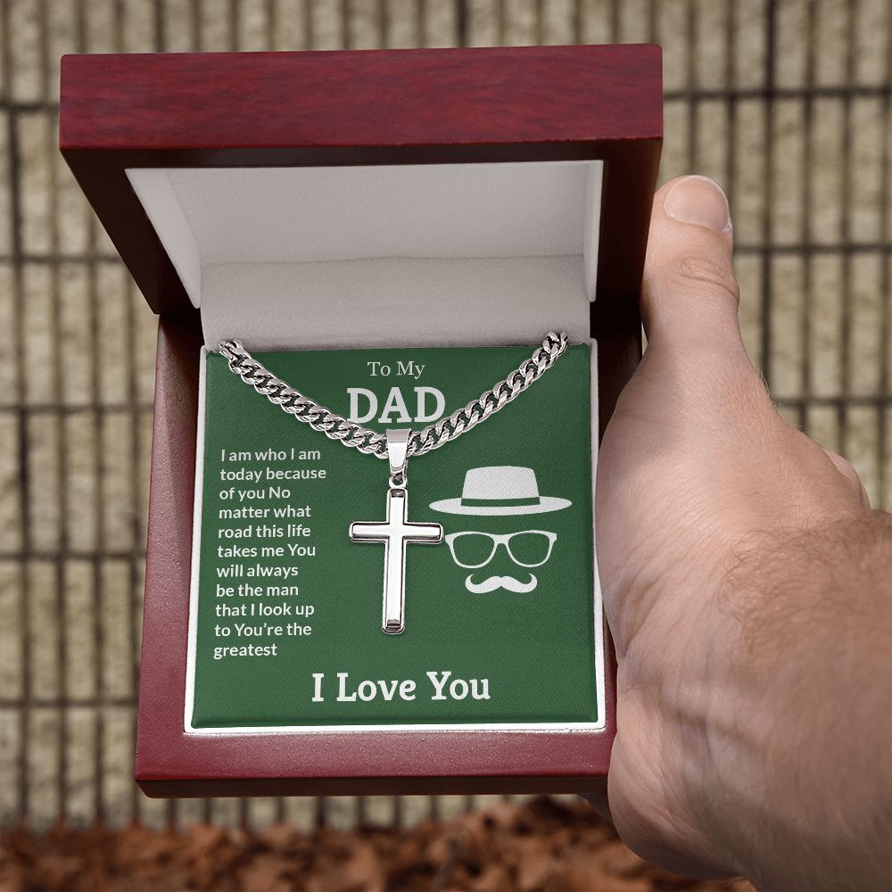 To My Dad You're the Greatest Personalized Steel Cross Cuban Link Chain-Express Your Love Gifts