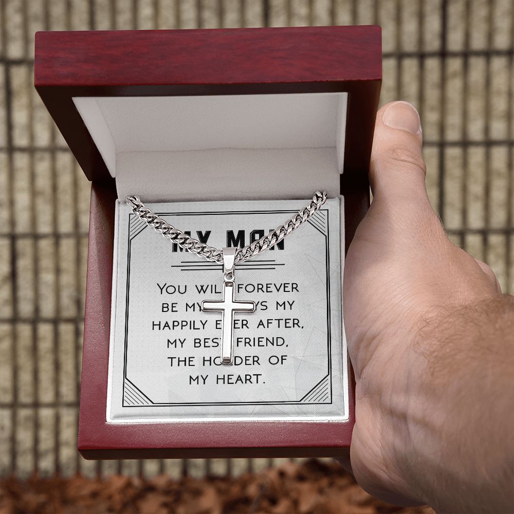 You Will Forever Be My Always Personalized Steel Cross Cuban Link Chain-Express Your Love Gifts