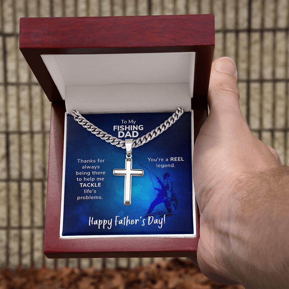 To My Dad Thanks For Always Being There Personalized Steel Cross Cuban Link Chain-Express Your Love Gifts