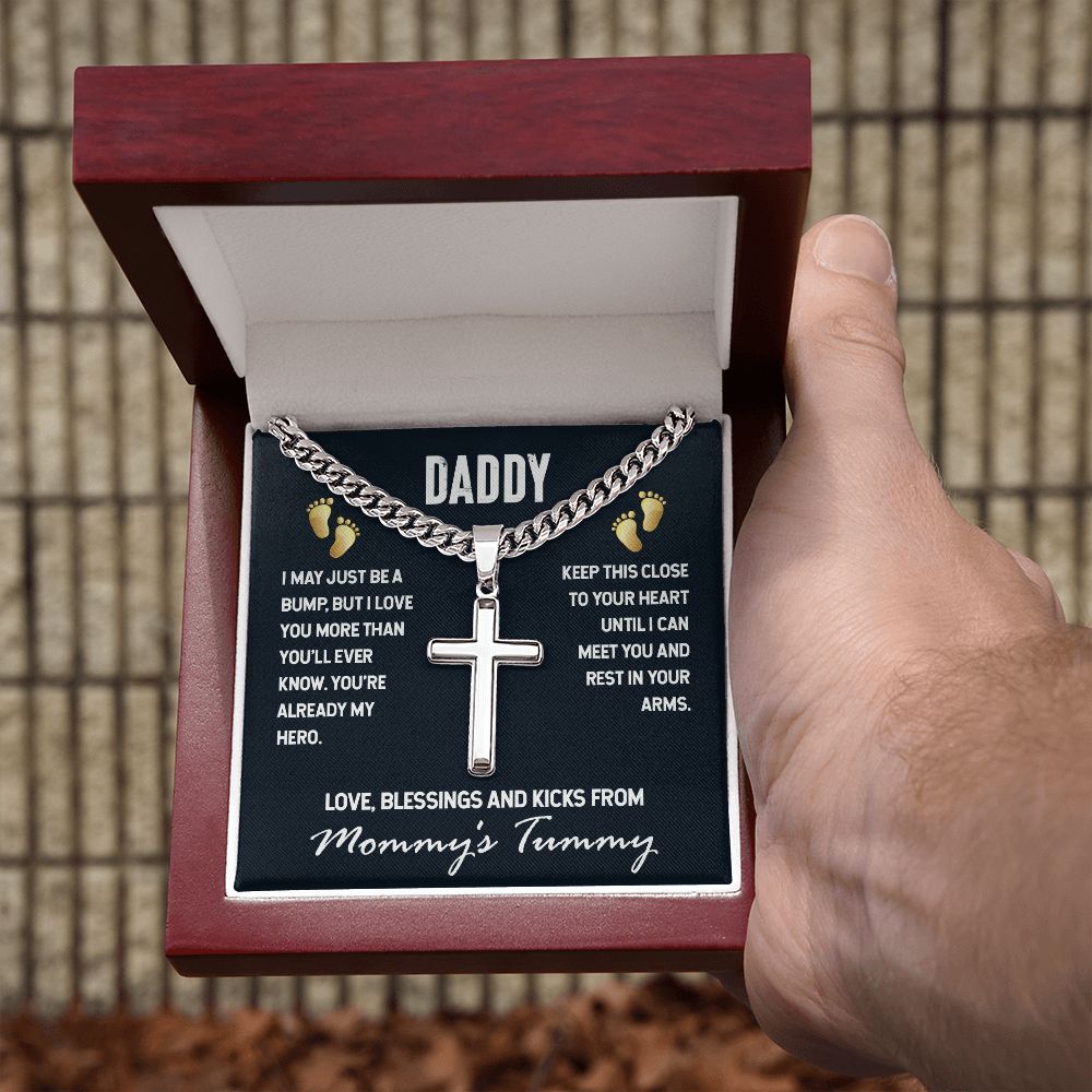To My Dad I May Just be a Bump Personalized Steel Cross Cuban Link Chain-Express Your Love Gifts