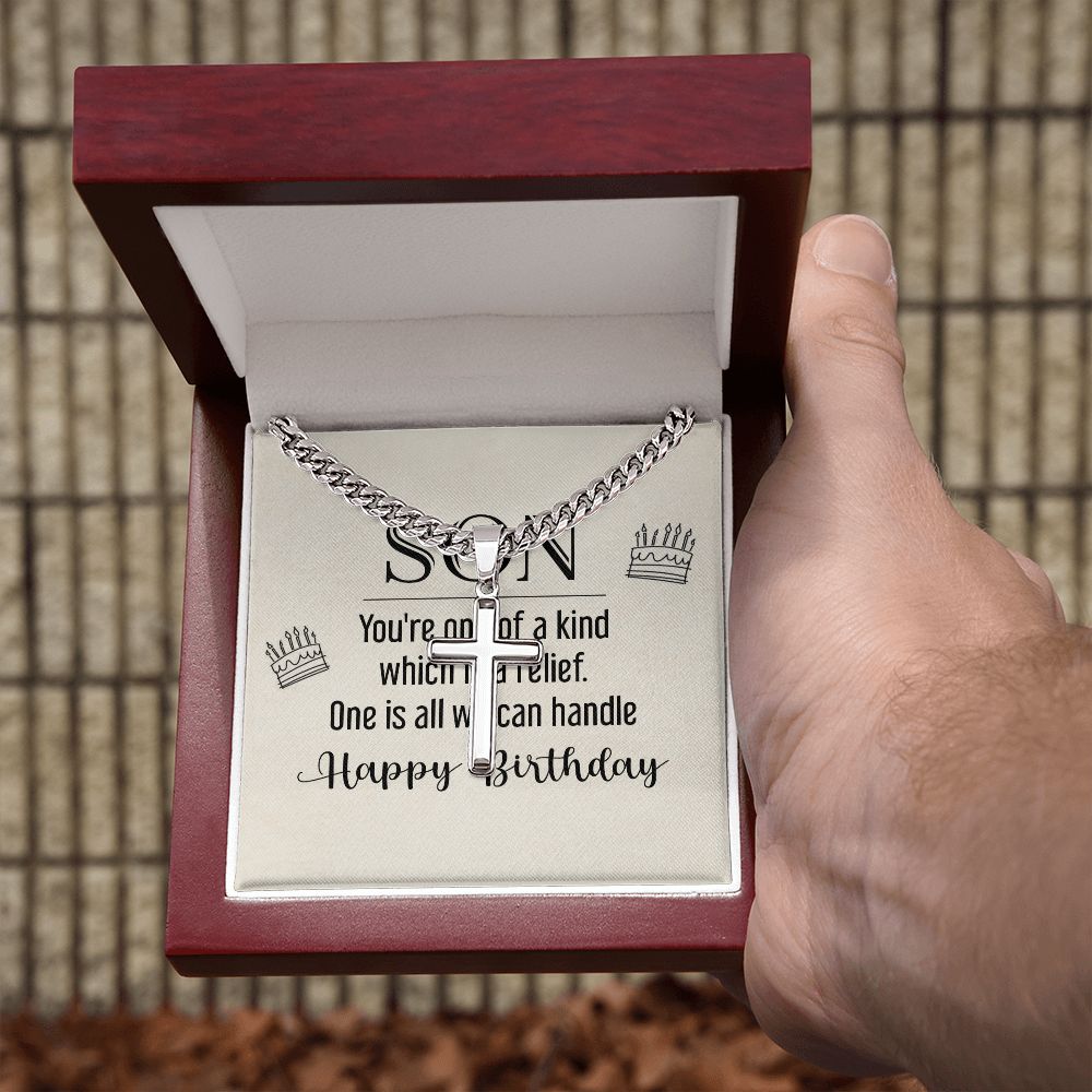 To My Son You're One of a Kind Personalized Steel Cross Cuban Link Chain-Express Your Love Gifts