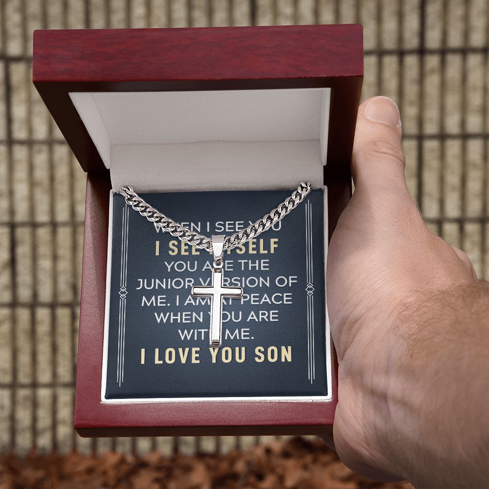 To My Son When I See You Personalized Steel Cross Cuban Link Chain-Express Your Love Gifts