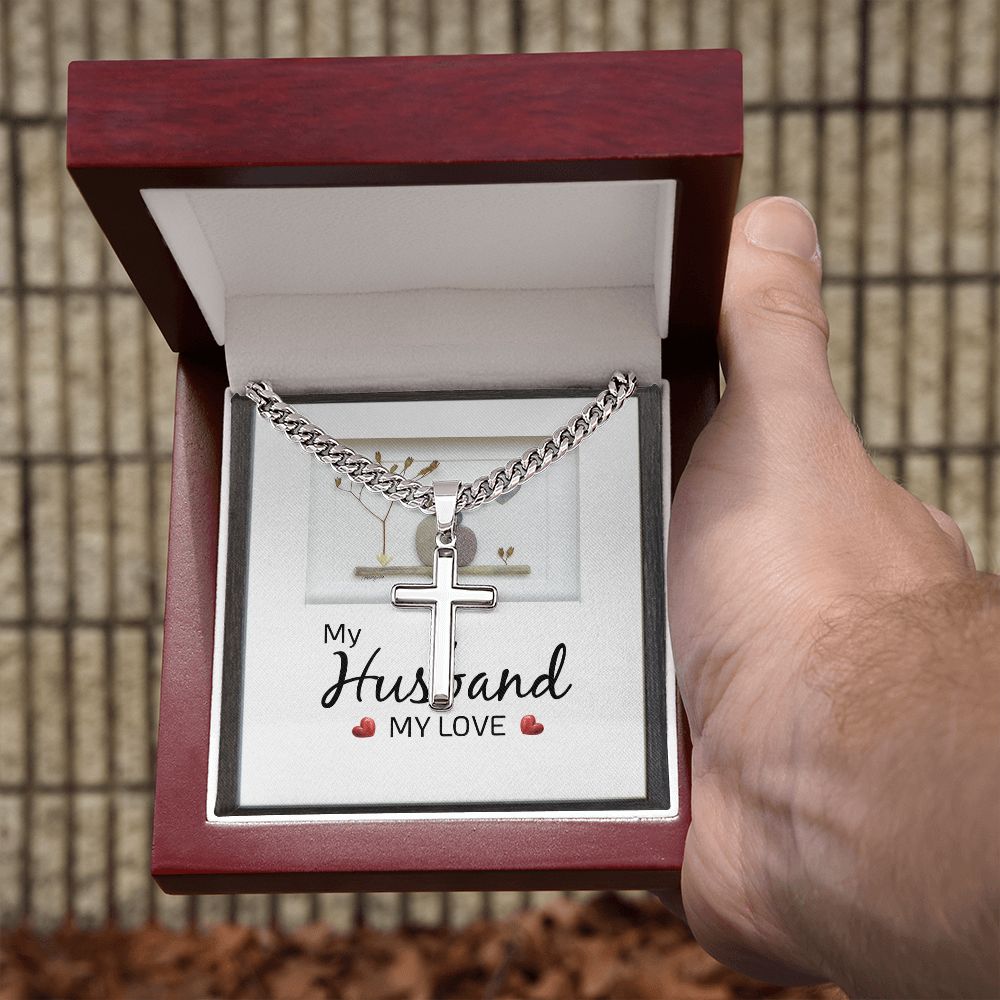 To My Husband My Love Personalized Steel Cross Cuban Link Chain-Express Your Love Gifts