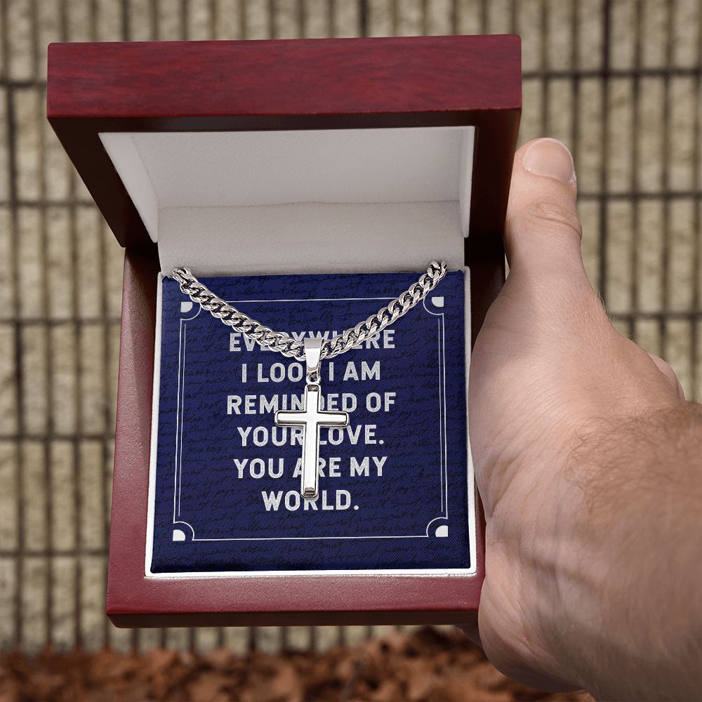 Everywhere I Look Personalized Steel Cross Cuban Link Chain-Express Your Love Gifts
