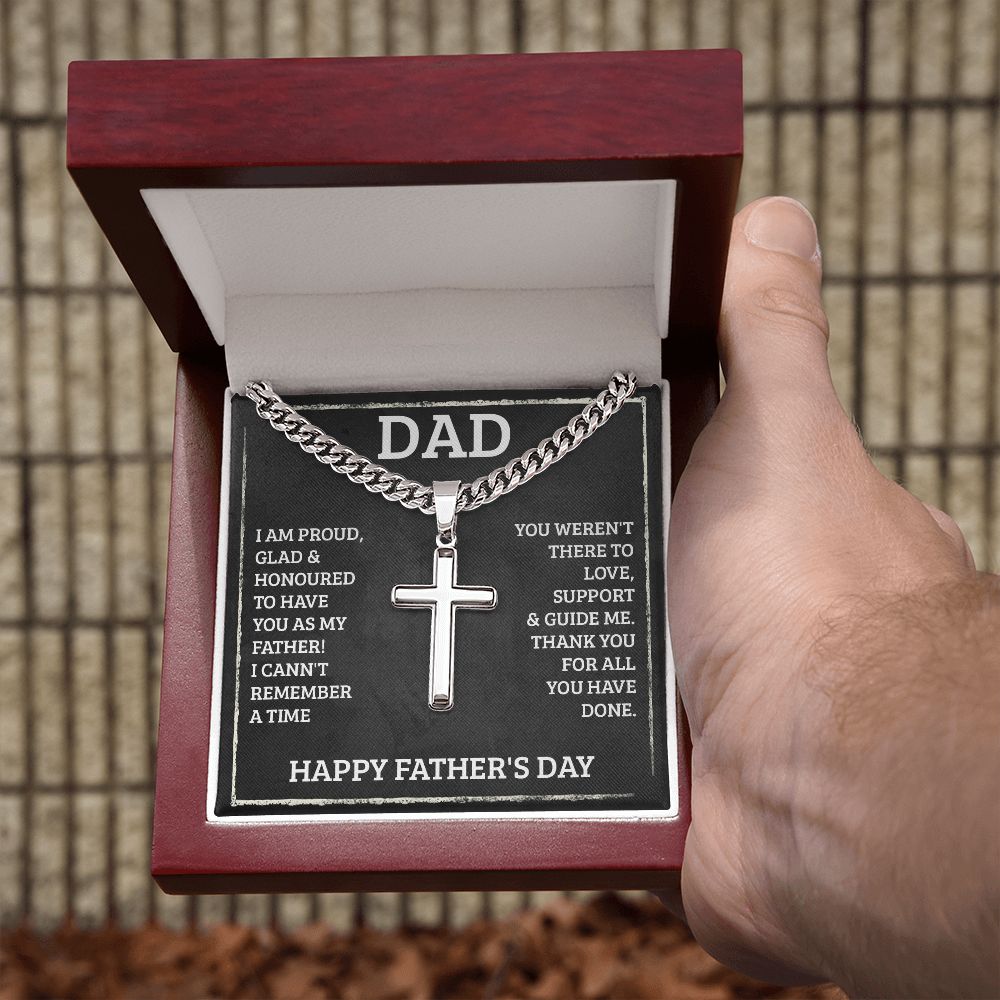 To My Dad I'm Proud Personalized Steel Cross Cuban Link Chain-Express Your Love Gifts