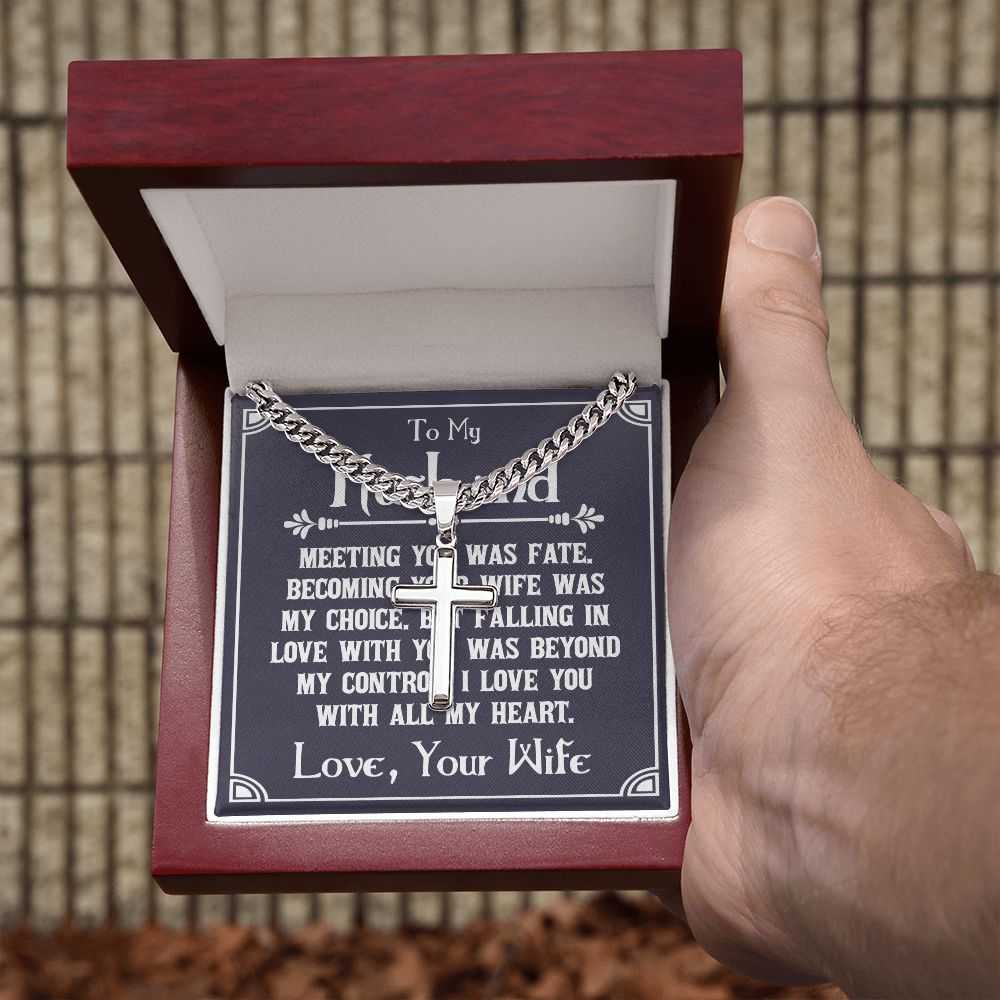 To My Husband Meeting You Was Fate Personalized Steel Cross Cuban Link Chain-Express Your Love Gifts