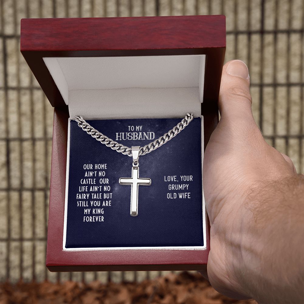To My Husband Our Home Personalized Steel Cross Cuban Link Chain-Express Your Love Gifts