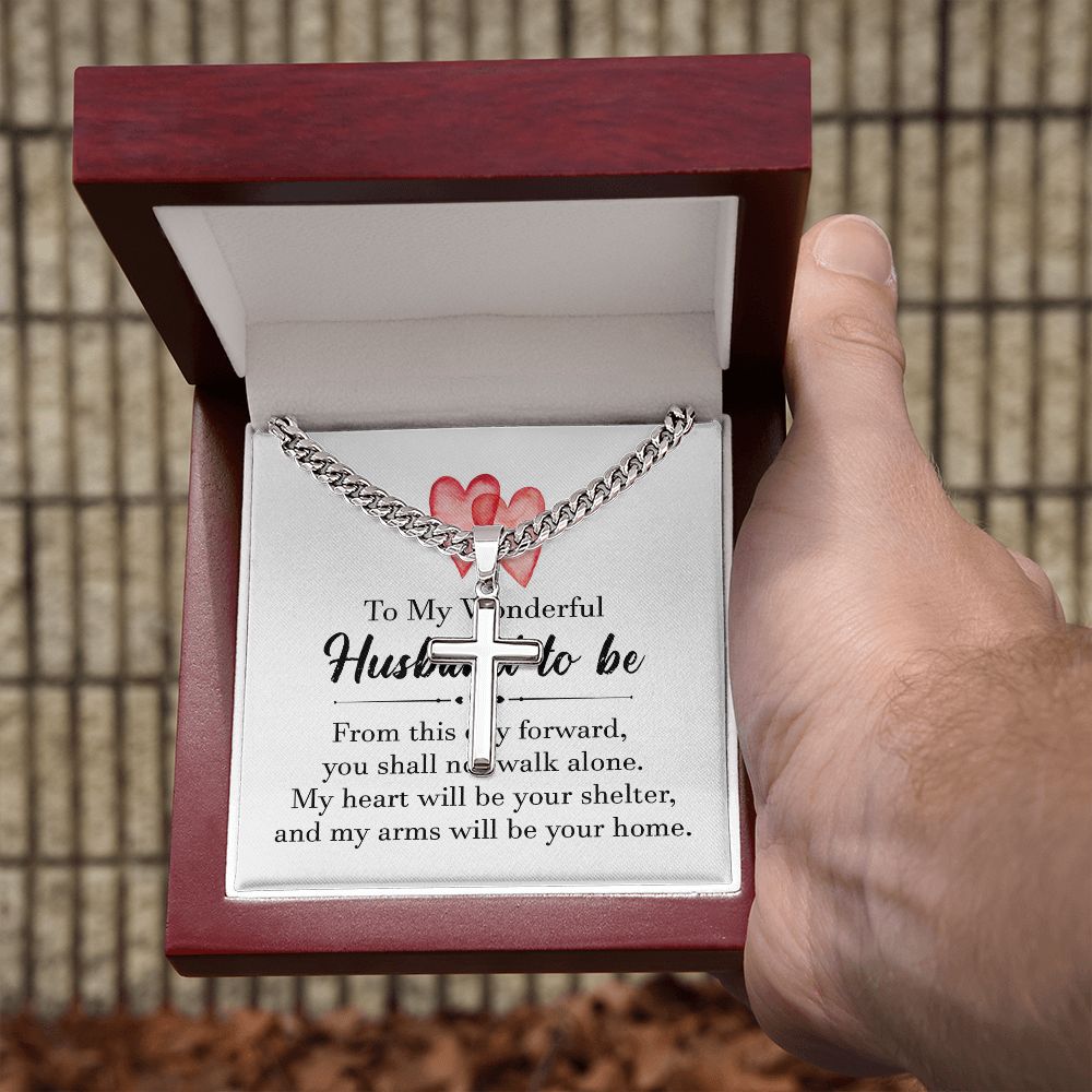 To My Husband To Be Personalized Steel Cross Cuban Link Chain-Express Your Love Gifts