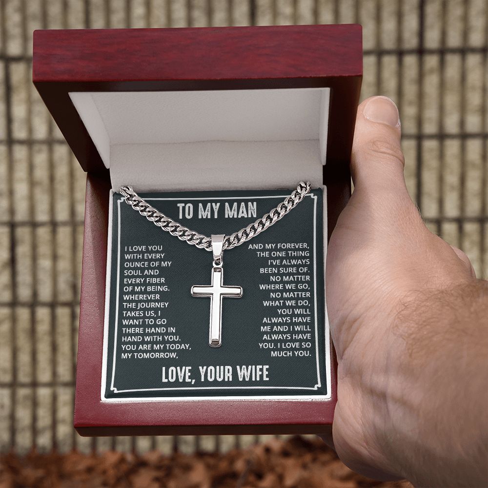 To My Husband I Love You With Every Ounce Personalized Steel Cross Cuban Link Chain-Express Your Love Gifts