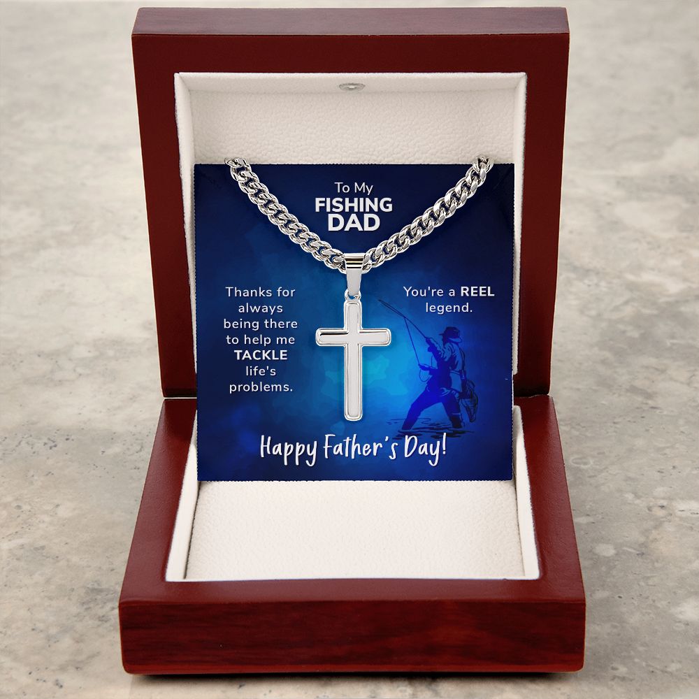 To My Dad Thanks For Always Being There Personalized Steel Cross Cuban Link Chain-Express Your Love Gifts