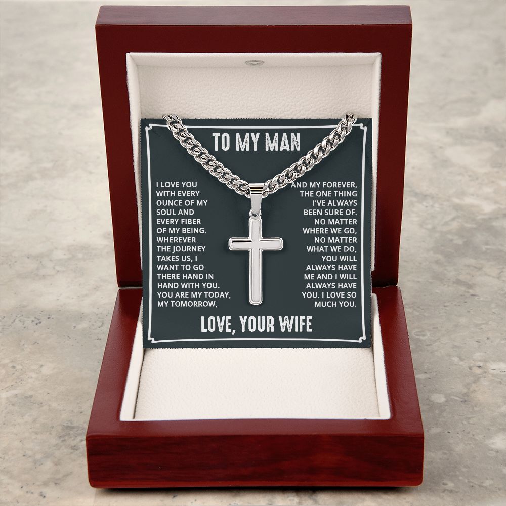 To My Husband I Love You With Every Ounce Personalized Steel Cross Cuban Link Chain-Express Your Love Gifts