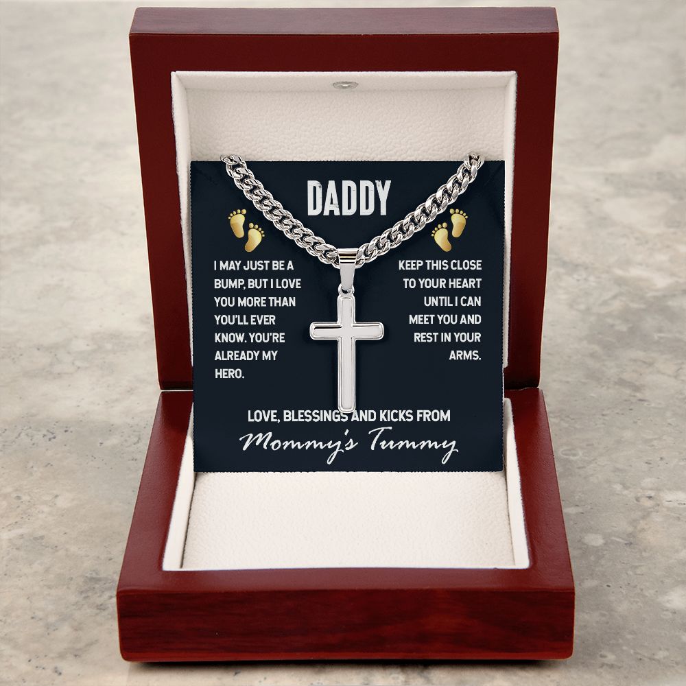 To My Dad I May Just be a Bump Personalized Steel Cross Cuban Link Chain-Express Your Love Gifts