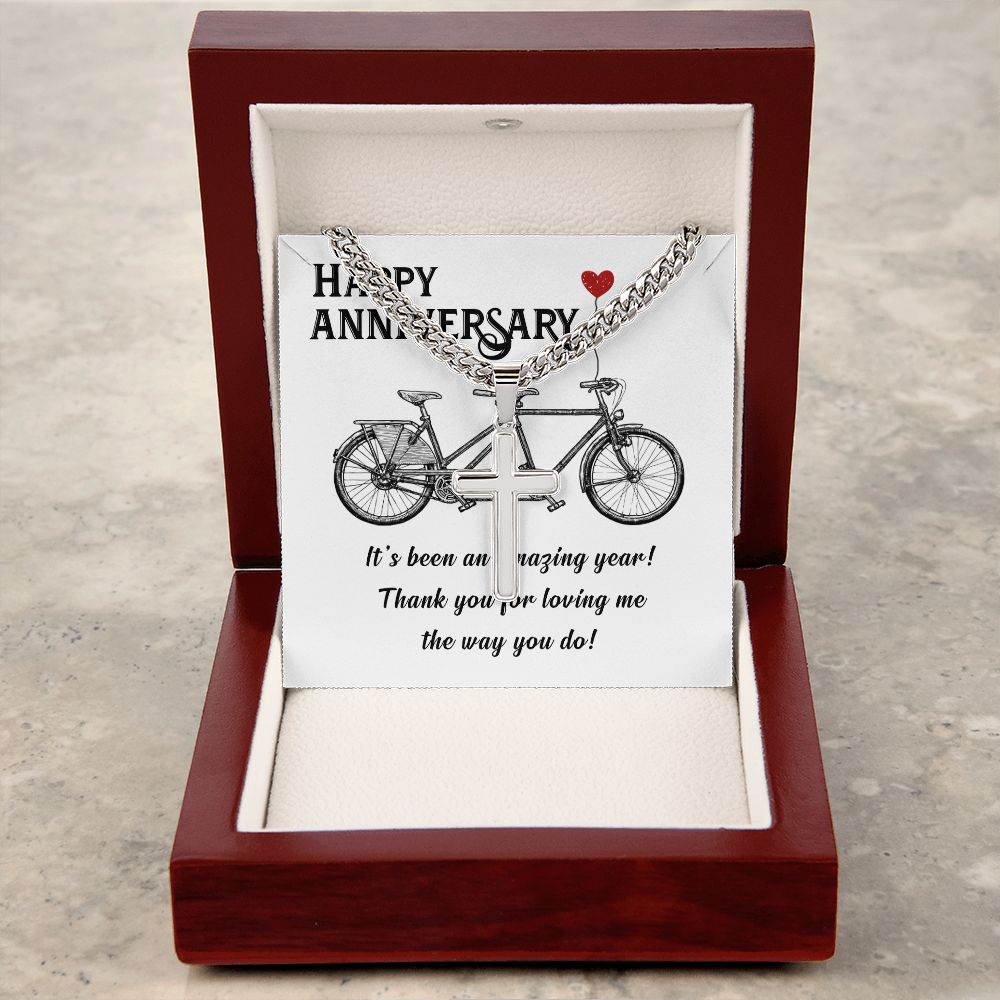 Happy Anniversary It's Been an Amazing Years Personalized Steel Cross Cuban Link Chain-Express Your Love Gifts