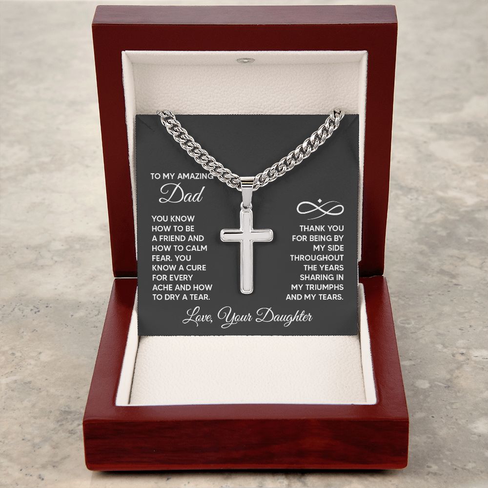 To My Dad You Know How to Be a Friend Personalized Steel Cross Cuban Link Chain-Express Your Love Gifts