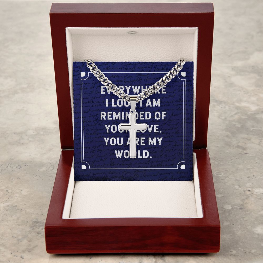 Everywhere I Look Personalized Steel Cross Cuban Link Chain-Express Your Love Gifts