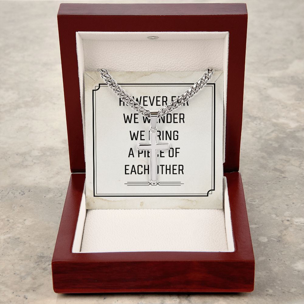 However Far We Wander Personalized Steel Cross Cuban Link Chain-Express Your Love Gifts
