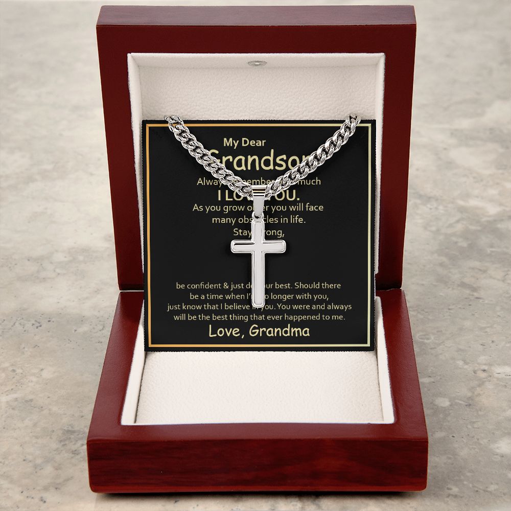 To My Grandson Always Remember How Much I Love You Personalized Steel Cross Cuban Link Chain-Express Your Love Gifts