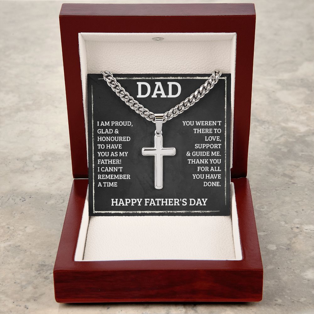 To My Dad I'm Proud Personalized Steel Cross Cuban Link Chain-Express Your Love Gifts
