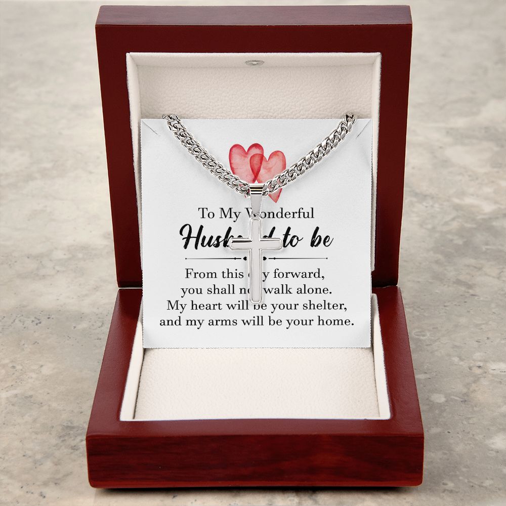 To My Husband To Be Personalized Steel Cross Cuban Link Chain-Express Your Love Gifts
