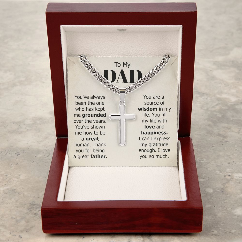 To My Dad You've Always Been the One Personalized Steel Cross Cuban Link Chain-Express Your Love Gifts
