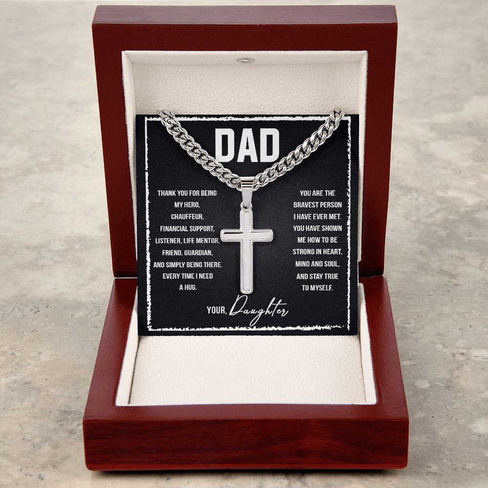To My Dad I Love You So Much Personalized Steel Cross Cuban Link Chain-Express Your Love Gifts