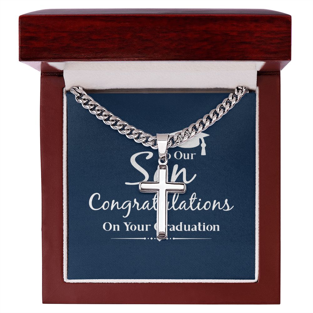 To Our Son Congratulations on Your Graduation Personalized Steel Cross Cuban Link Chain-Express Your Love Gifts