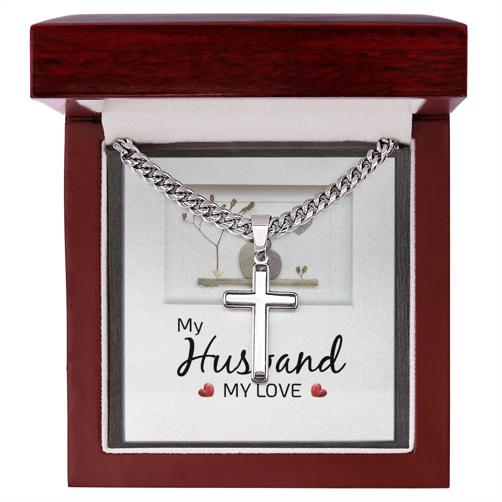 To My Husband My Love Personalized Steel Cross Cuban Link Chain-Express Your Love Gifts