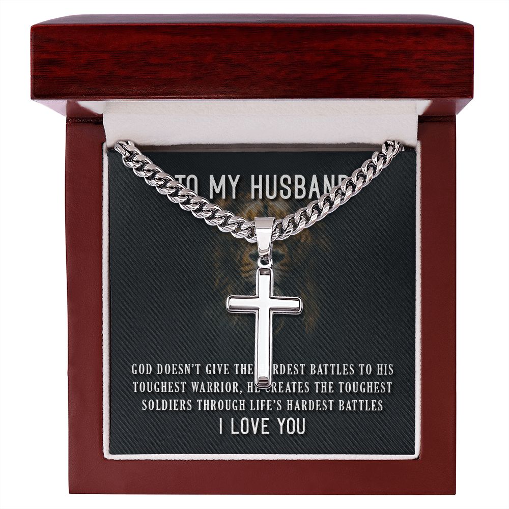 To My Husband God Doesn't Give Personalized Steel Cross Cuban Link Chain-Express Your Love Gifts