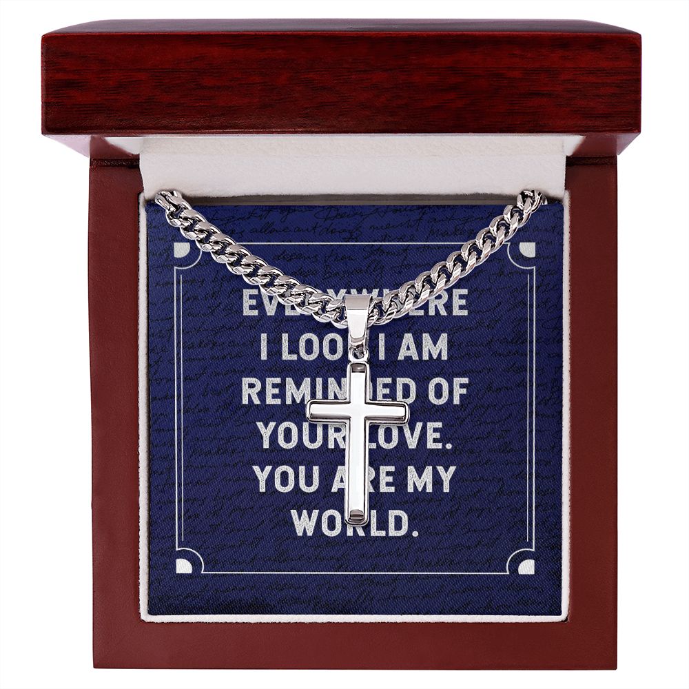 Everywhere I Look Personalized Steel Cross Cuban Link Chain-Express Your Love Gifts