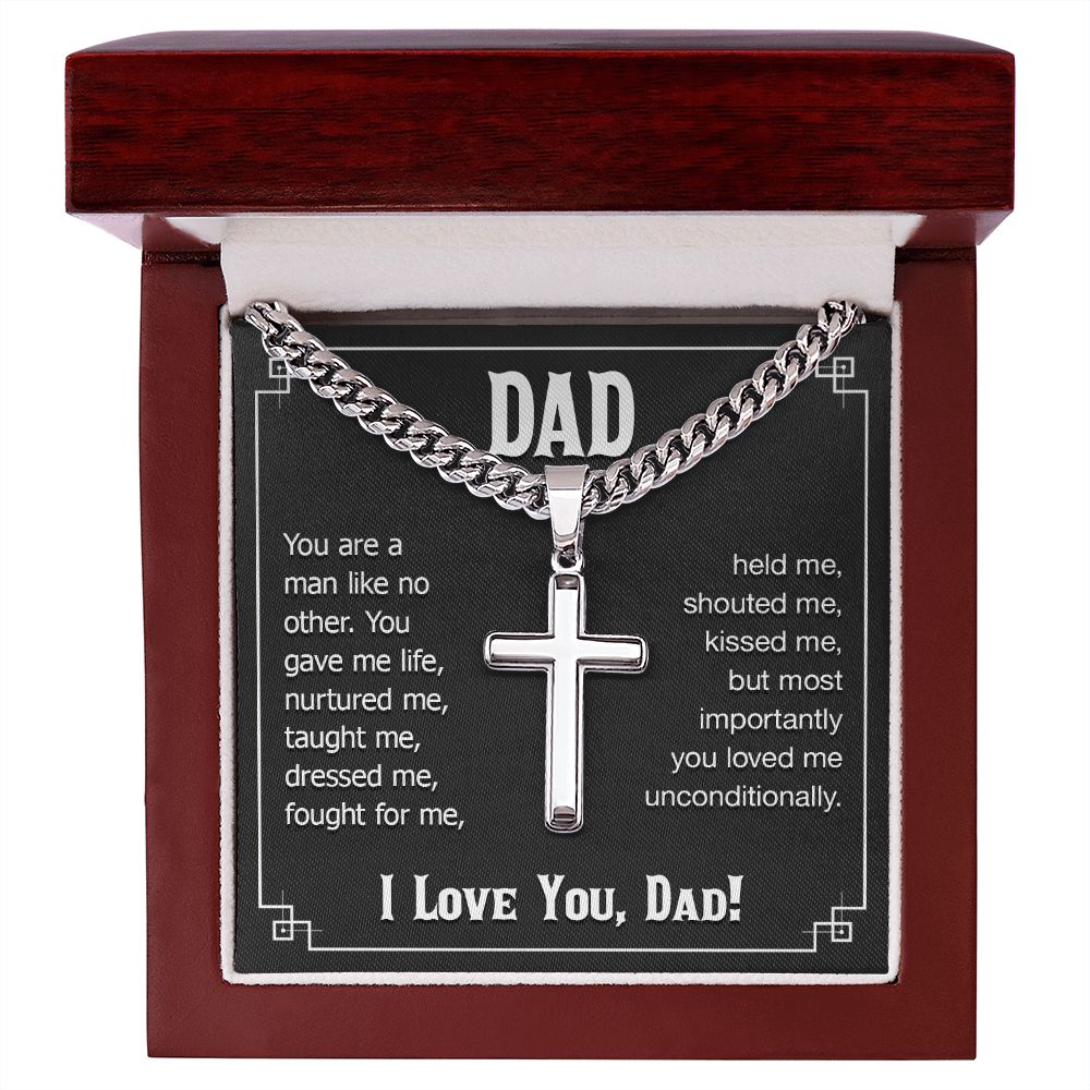 To My Dad You Are a Man Like no Other Personalized Steel Cross Cuban Link Chain-Express Your Love Gifts
