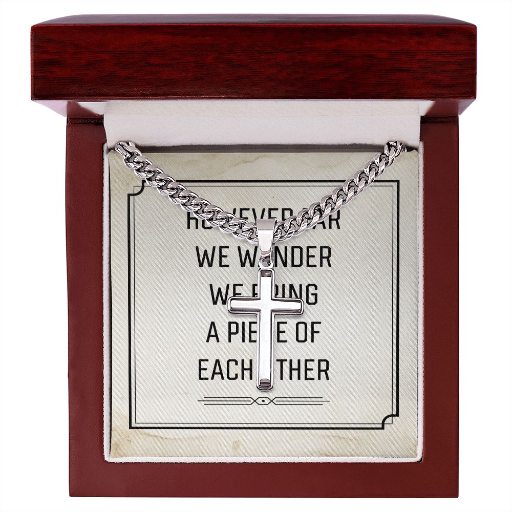 However Far We Wander Personalized Steel Cross Cuban Link Chain-Express Your Love Gifts