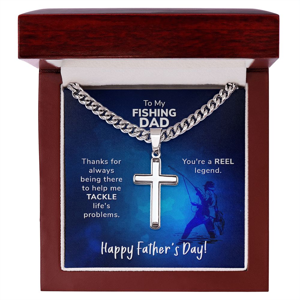 To My Dad Thanks For Always Being There Personalized Steel Cross Cuban Link Chain-Express Your Love Gifts