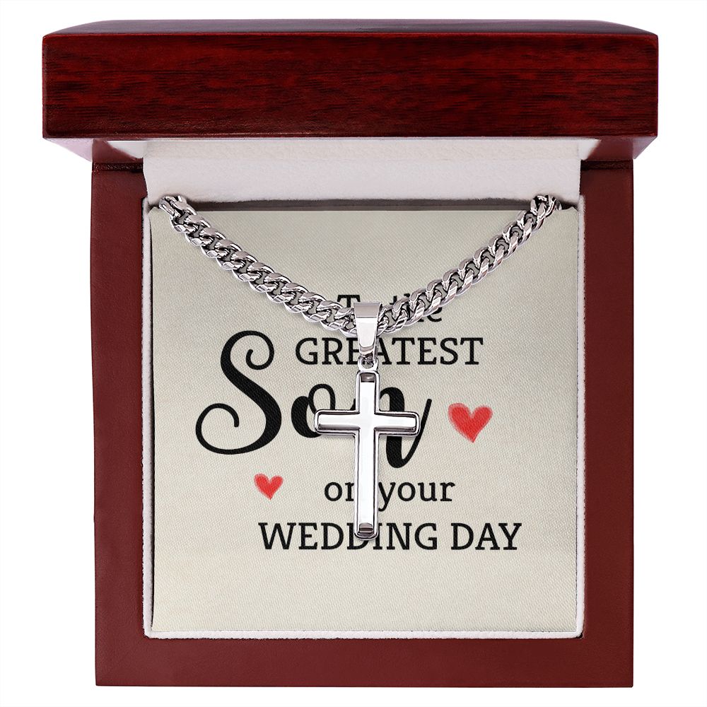To My Son To the Greatest Son Personalized Steel Cross Cuban Link Chain-Express Your Love Gifts
