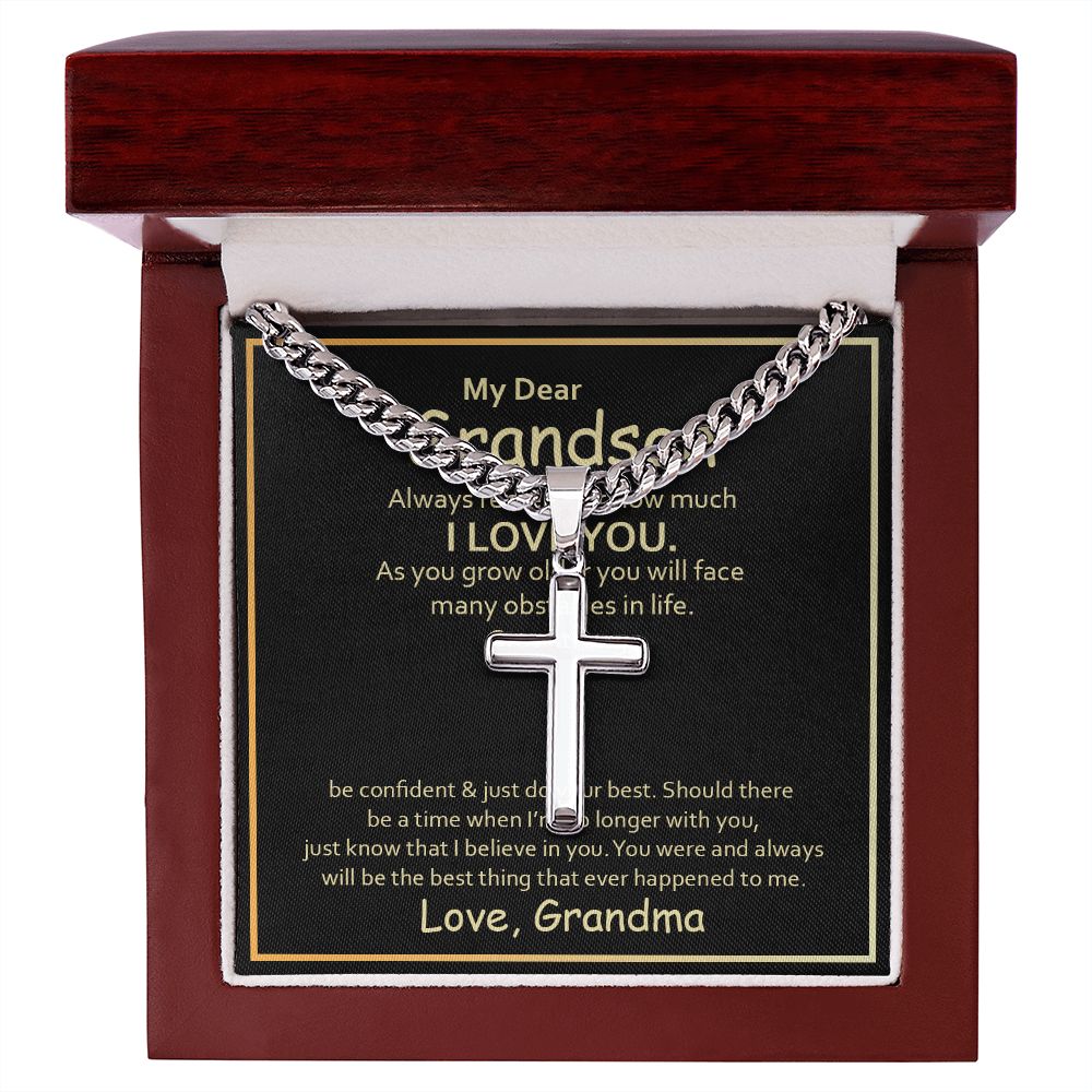To My Grandson Always Remember How Much I Love You Personalized Steel Cross Cuban Link Chain-Express Your Love Gifts