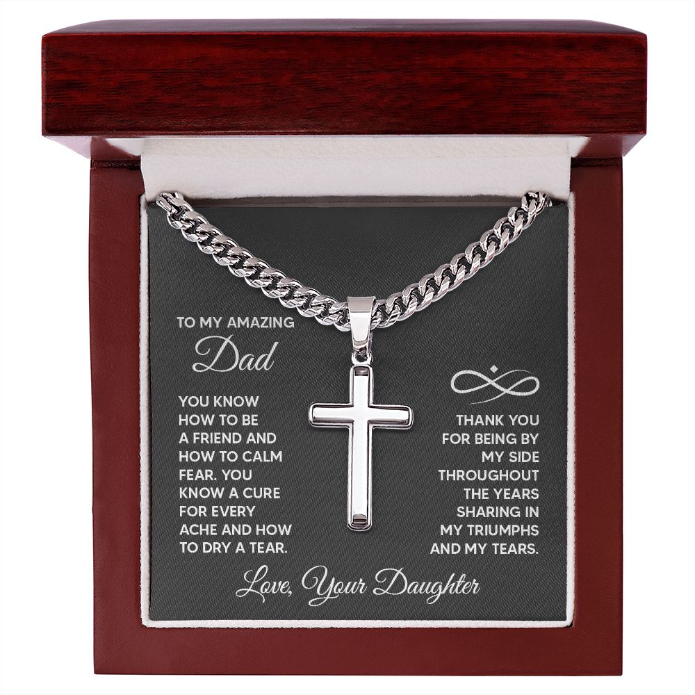 To My Dad You Know How to Be a Friend Personalized Steel Cross Cuban Link Chain-Express Your Love Gifts