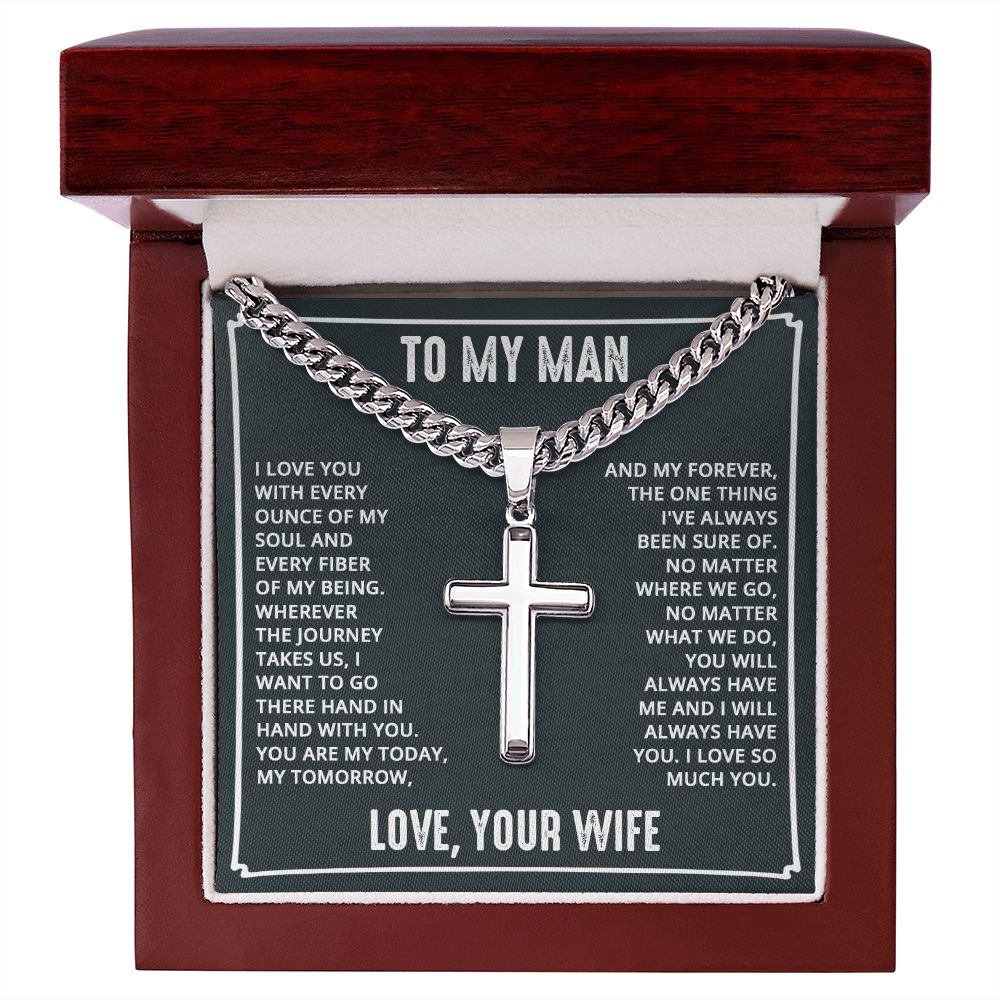 To My Husband I Love You With Every Ounce Personalized Steel Cross Cuban Link Chain-Express Your Love Gifts