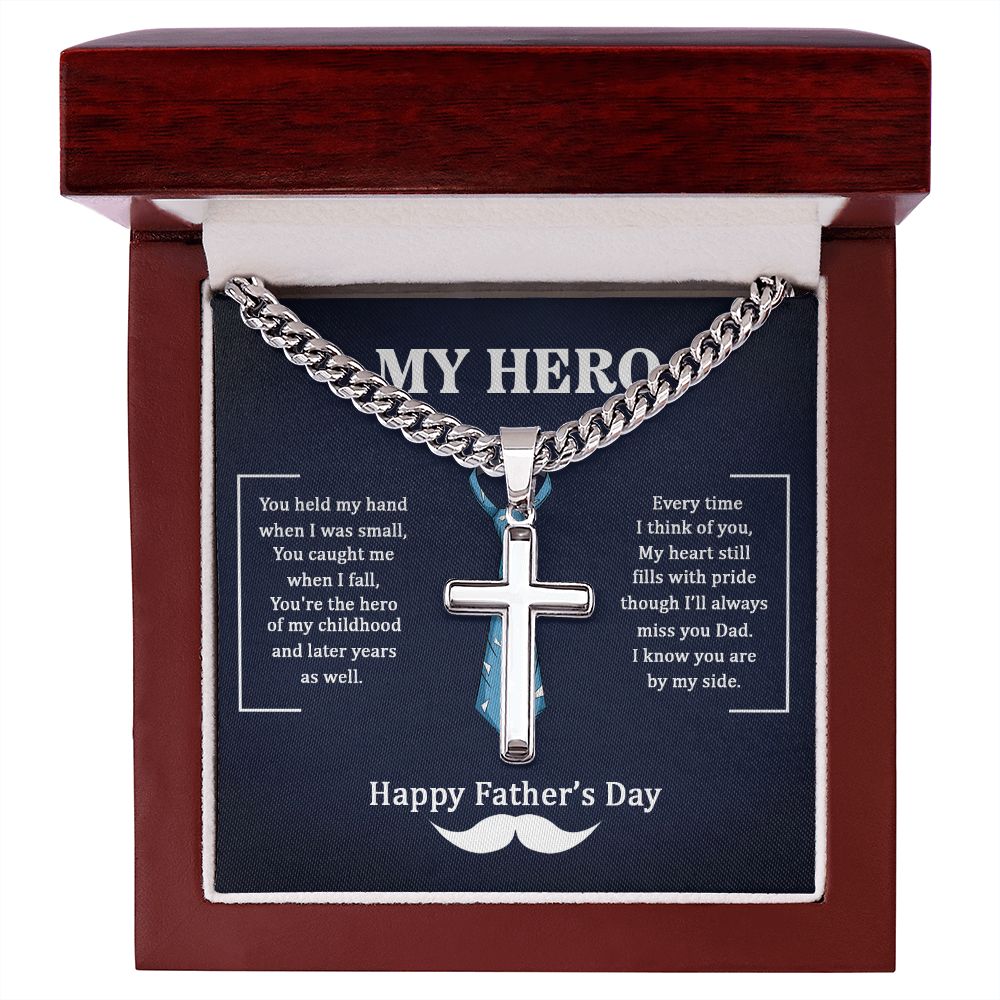 To My Dad My Hero Personalized Steel Cross Cuban Link Chain-Express Your Love Gifts