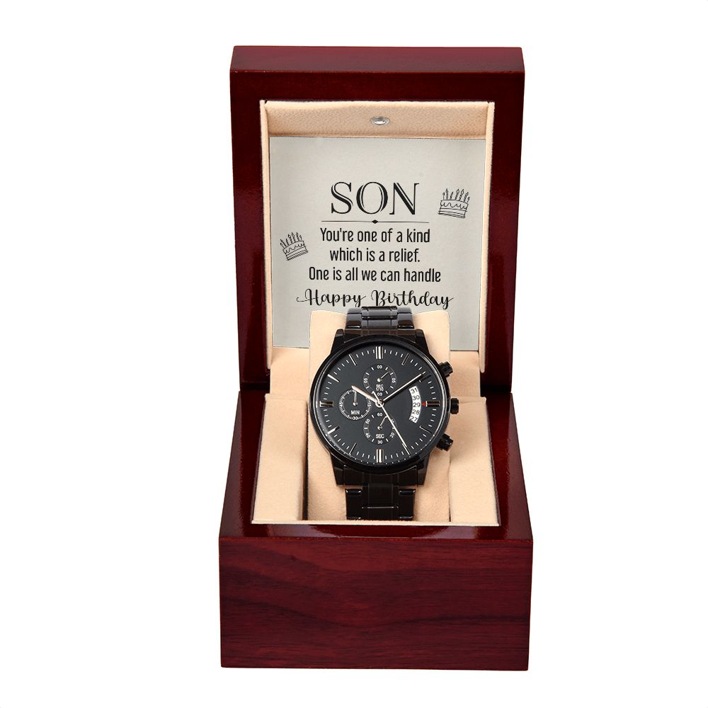 To My Son You're One of a Kind Black Chronograph Watch With Message Card in Mahogany Box-Express Your Love Gifts