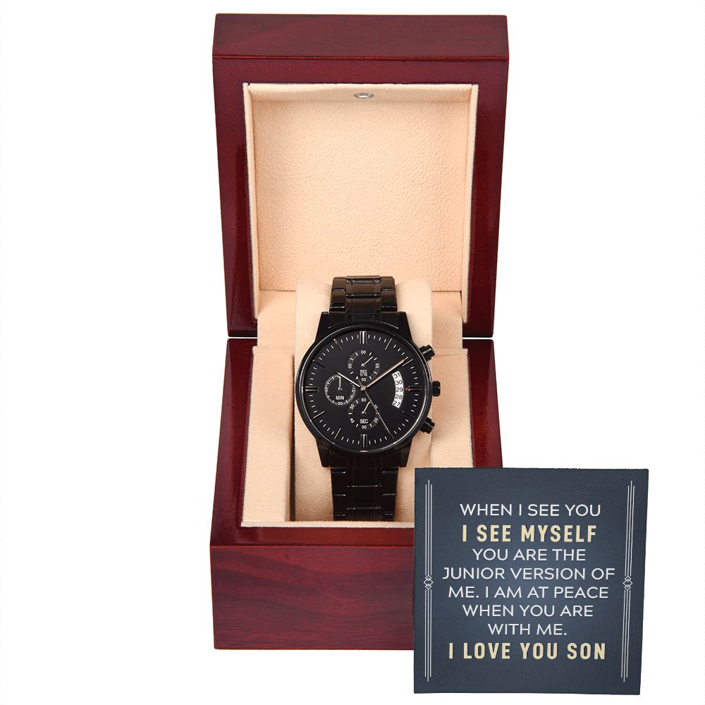 To My Son When I See You Black Chronograph Watch With Message Card in Mahogany Box-Express Your Love Gifts