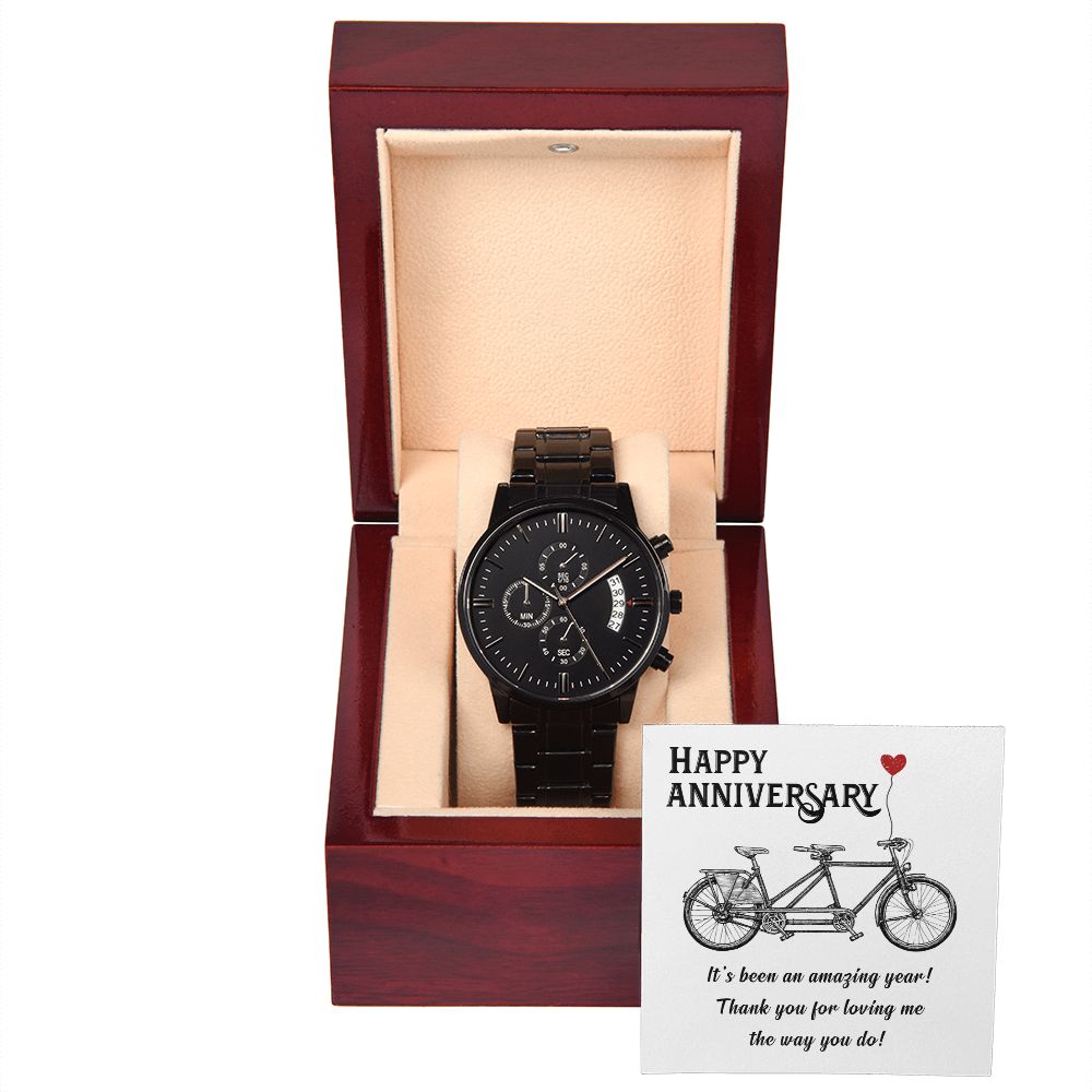Happy Anniversary It's Been an Amazing Years Black Chronograph Watch With Message Card in Mahogany Box-Express Your Love Gifts