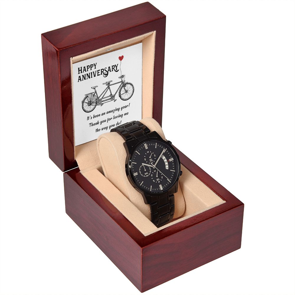 Happy Anniversary It's Been an Amazing Years Black Chronograph Watch With Message Card in Mahogany Box-Express Your Love Gifts
