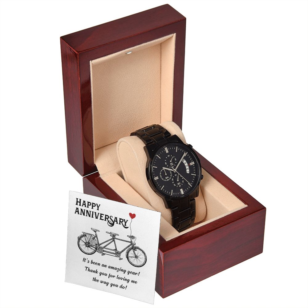 Happy Anniversary It's Been an Amazing Years Black Chronograph Watch With Message Card in Mahogany Box-Express Your Love Gifts
