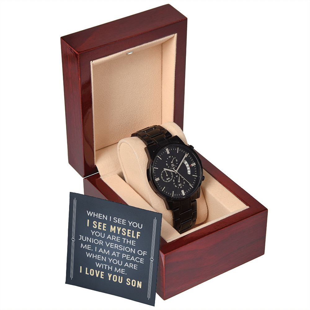 To My Son When I See You Black Chronograph Watch With Message Card in Mahogany Box-Express Your Love Gifts