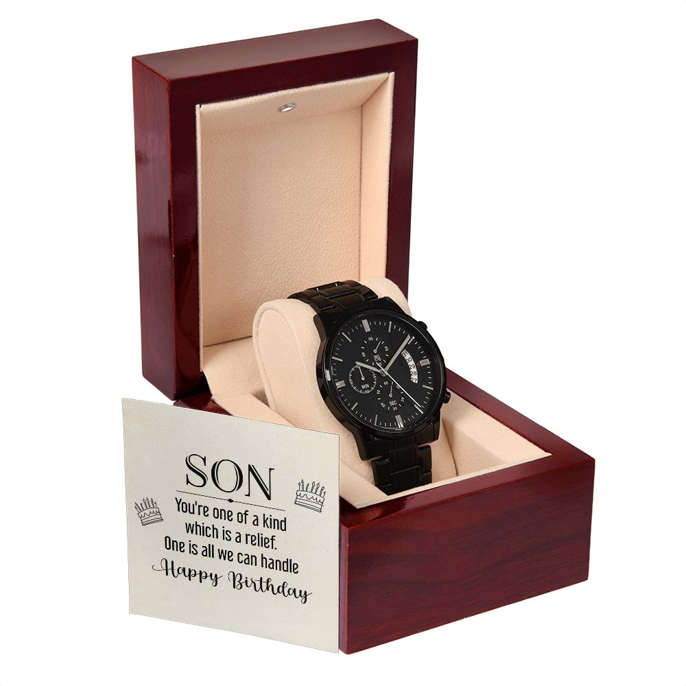 To My Son You're One of a Kind Black Chronograph Watch With Message Card in Mahogany Box-Express Your Love Gifts