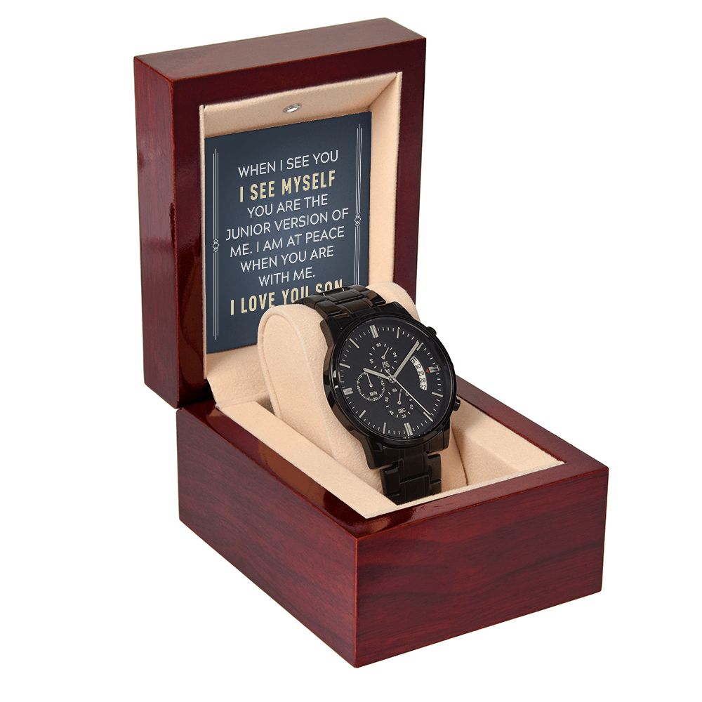 To My Son When I See You Black Chronograph Watch With Message Card in Mahogany Box-Express Your Love Gifts
