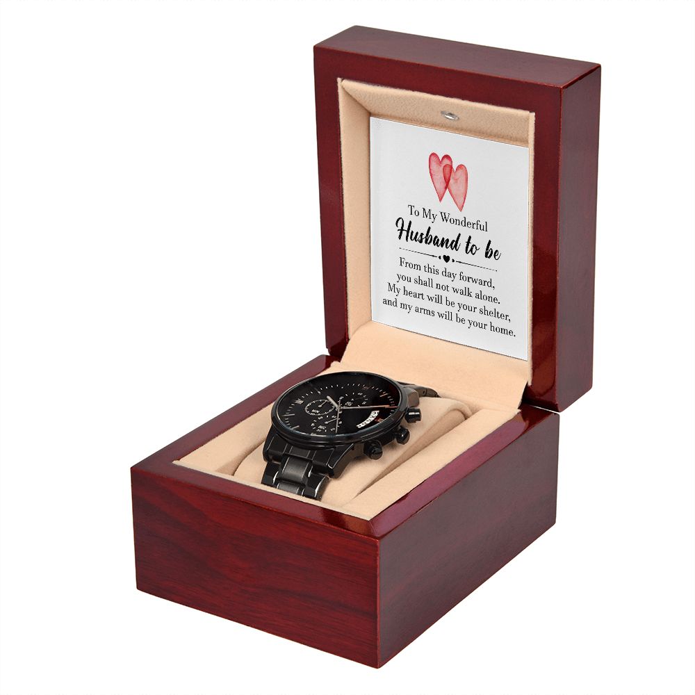 To My Husband To Be Black Chronograph Watch With Message Card in Mahogany Box-Express Your Love Gifts