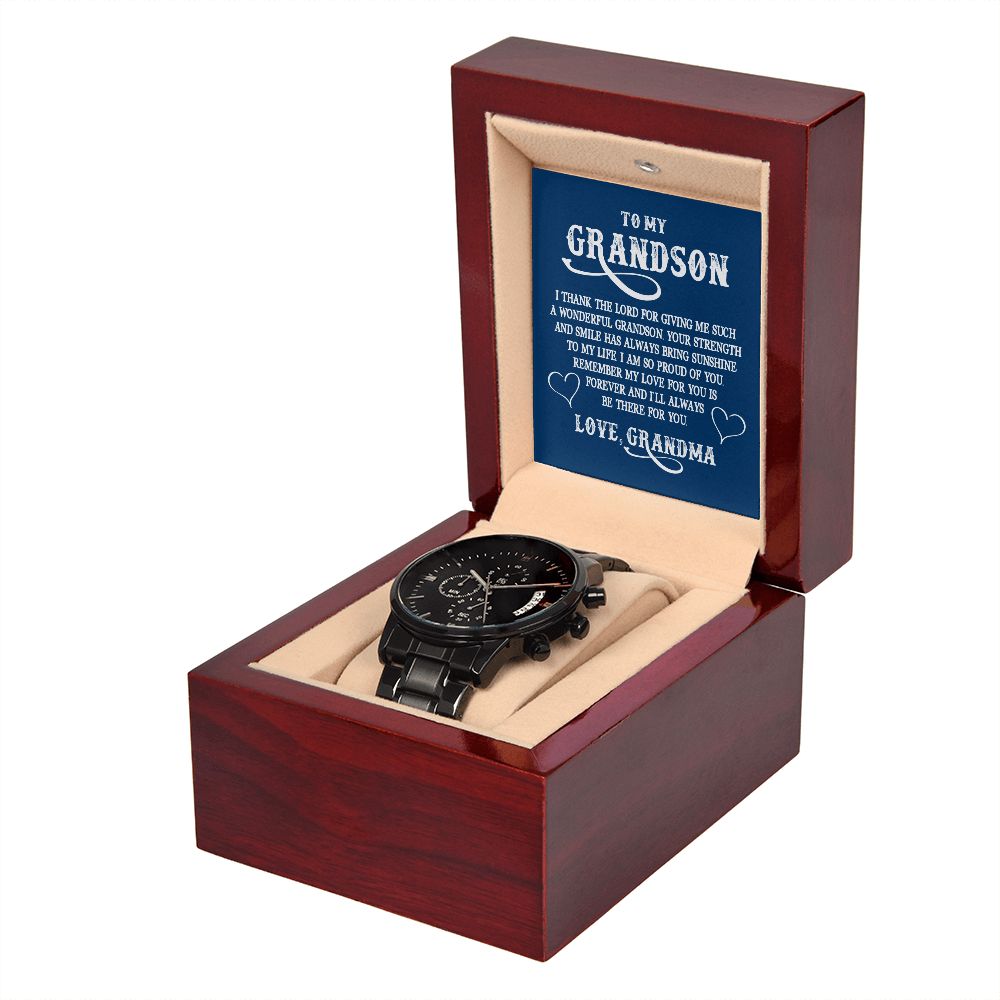 To My GrandSon I Thank The Lord For Giving Me You Black Chronograph Watch With Message Card in Mahogany Box-Express Your Love Gifts