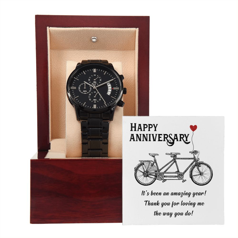 Happy Anniversary It's Been an Amazing Years Black Chronograph Watch With Message Card in Mahogany Box-Express Your Love Gifts